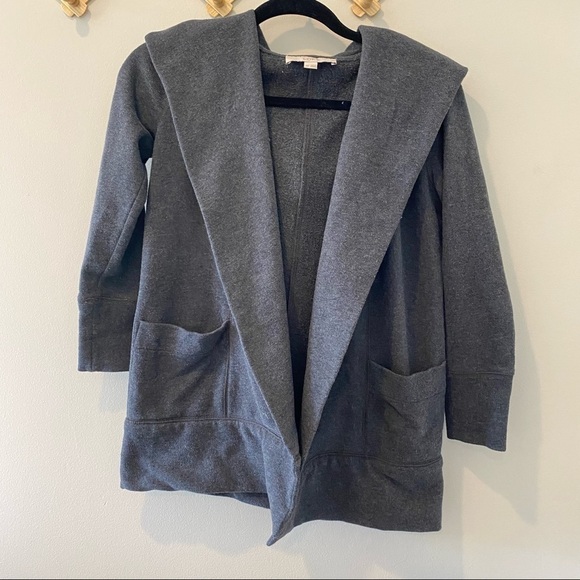 LOFT Hooded Sweatshirt Cardigan, Dark Grey (XXSP) - Picture 2 of 5